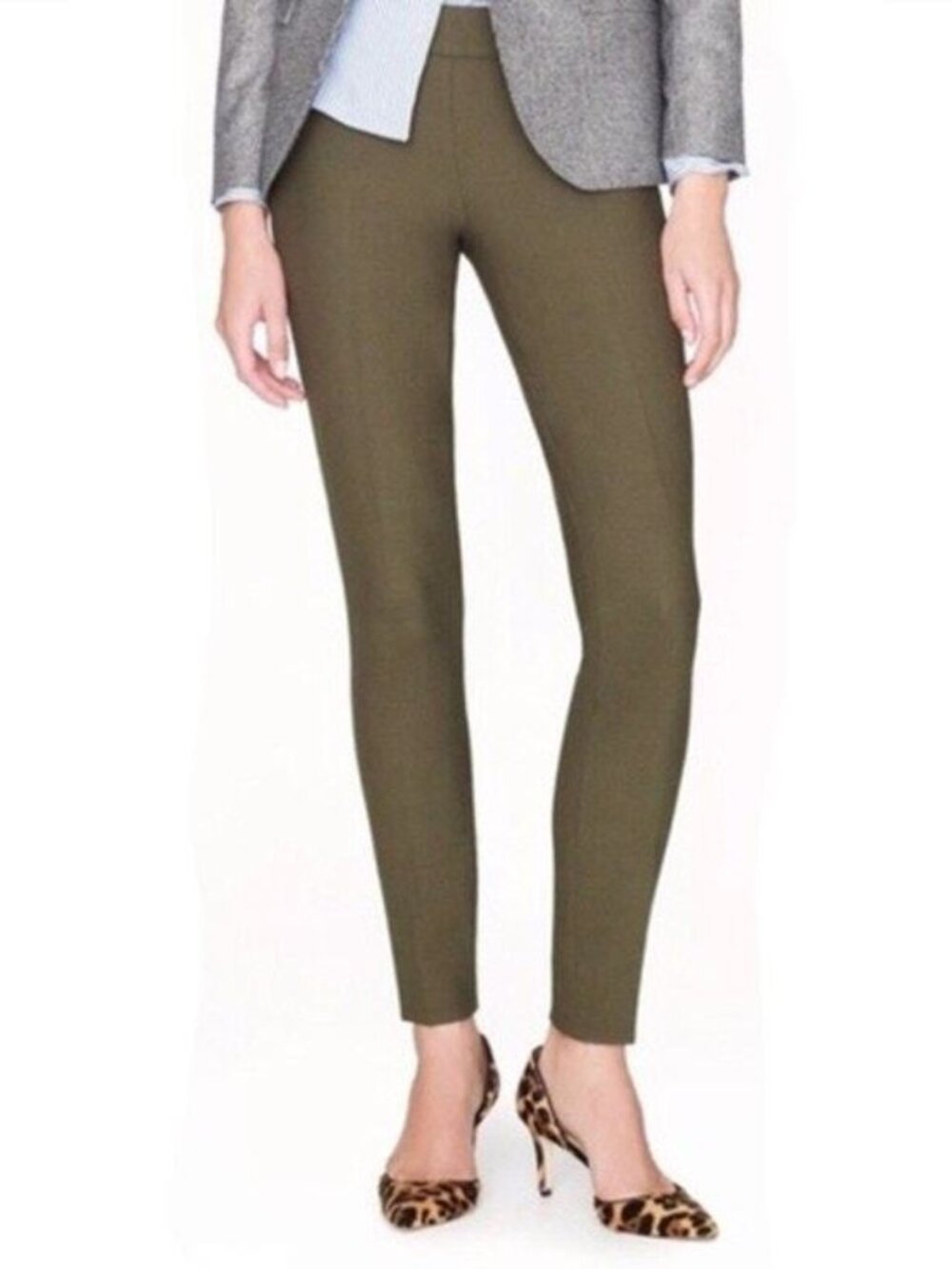 J. Crew Minnie Bi-Stretch Wool Ankle Pants in Olive Green
